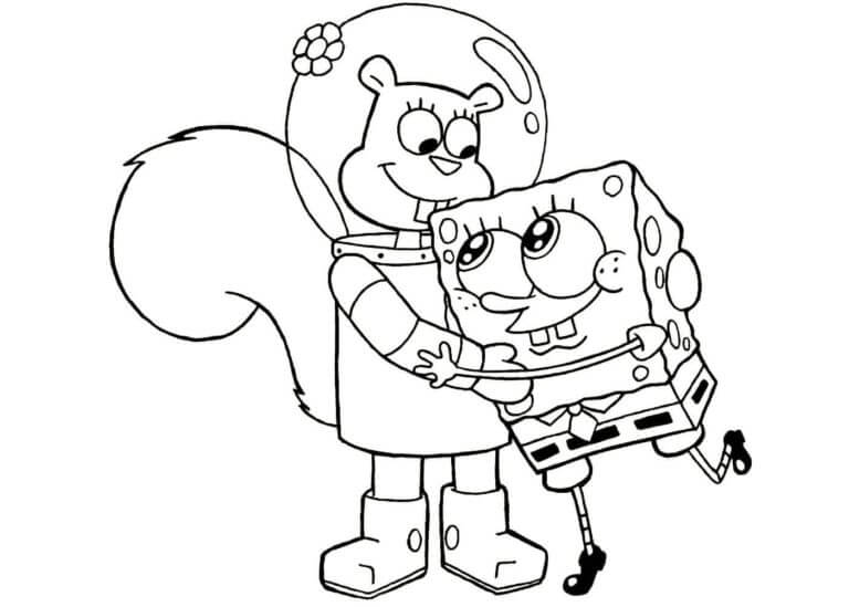 Cute sandy cheeks with spongebob coloring page