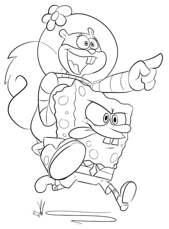 Sandy cheeks riding spongebob coloring page