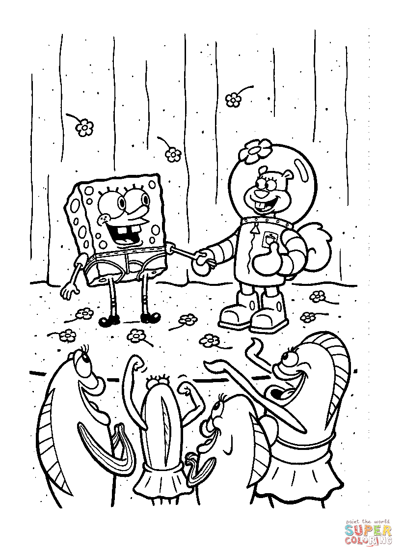 Spongebob and sandy cheeks coloring page free printable coloring pages