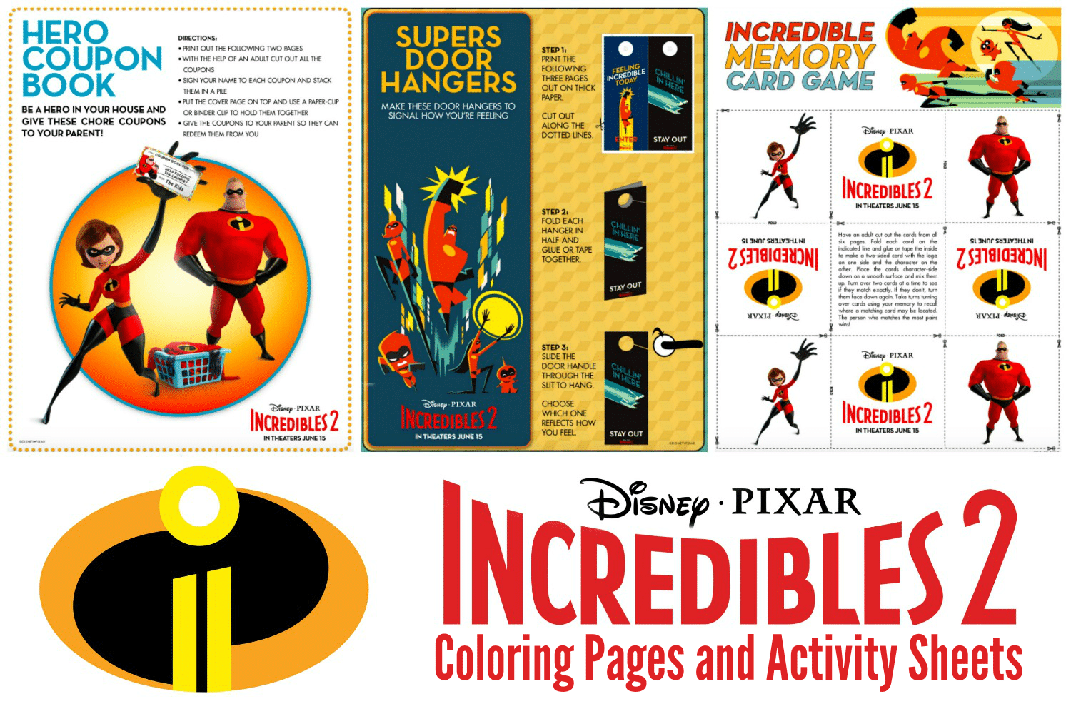 Incredibles coloring sheets and activity pages