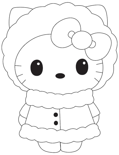 Premium vector hello kitty christmas line art illustration vector sketch