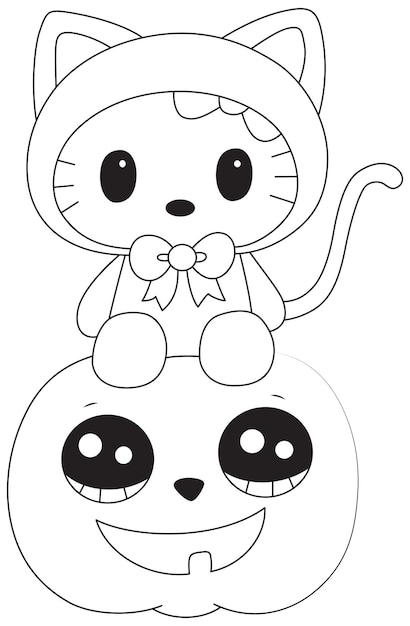 Premium vector hello kitty halloween line art vector