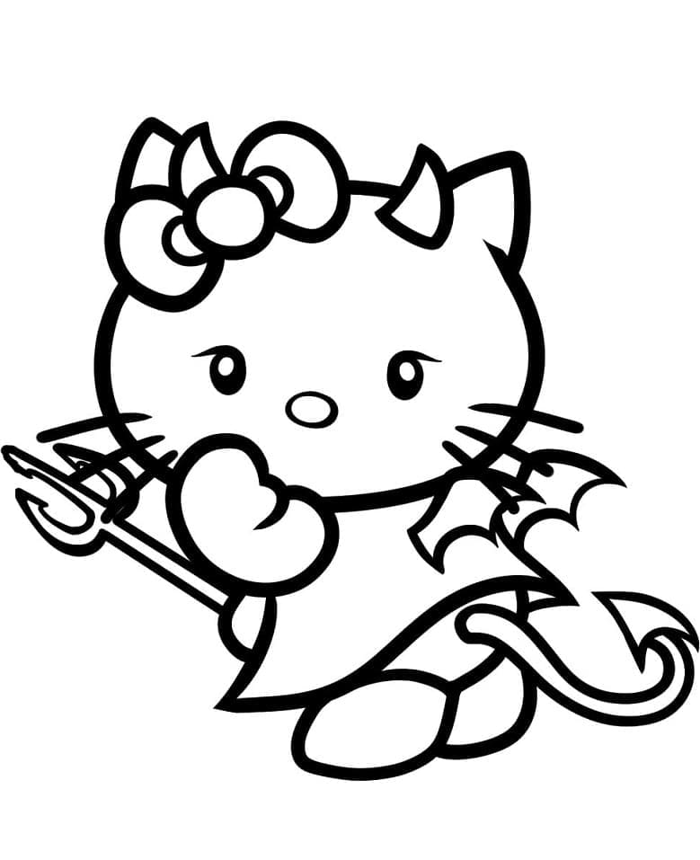 Cute devil hello kitty coloring page