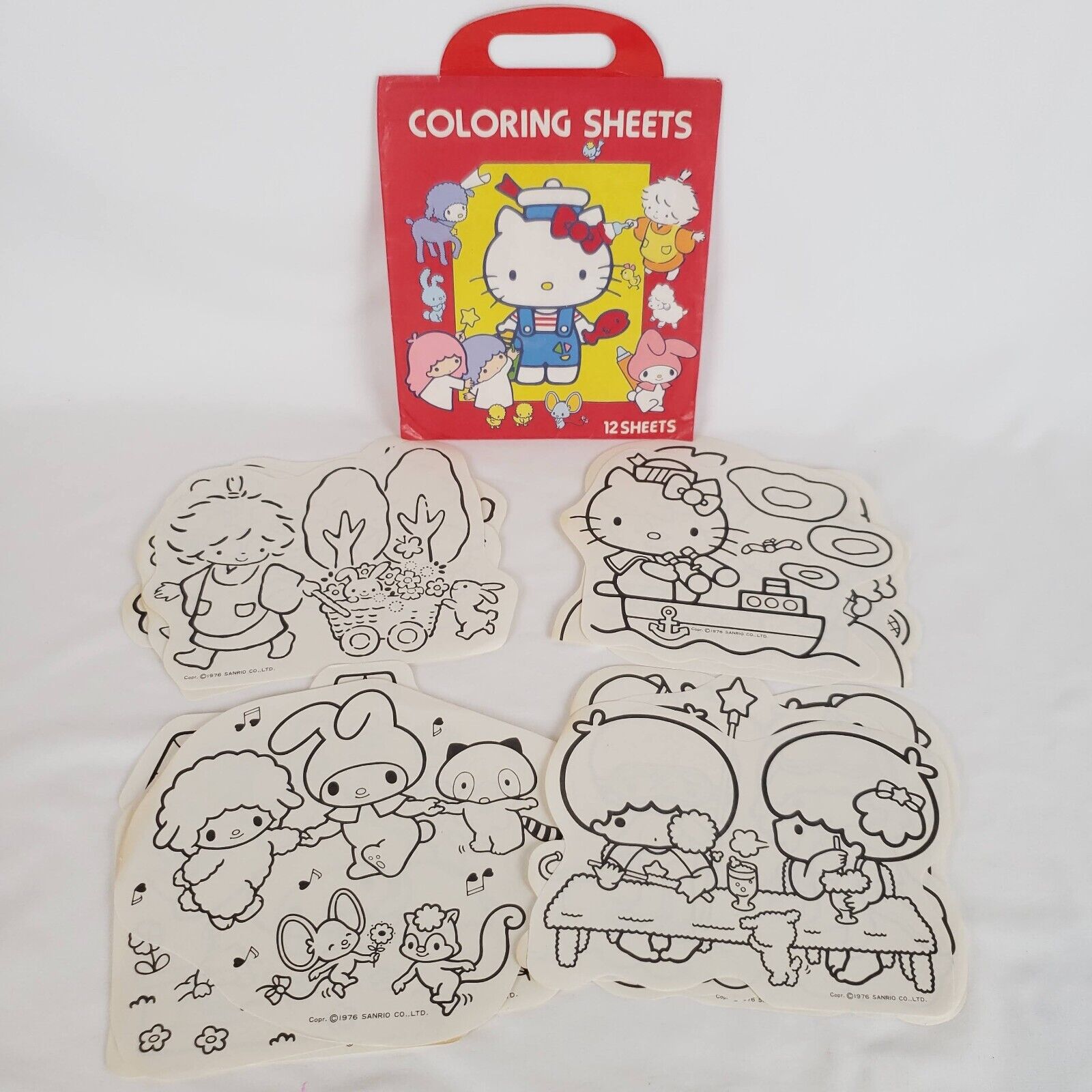 Vintage hello kitty coloring sheets twin stars my melody tiny poem sanrio