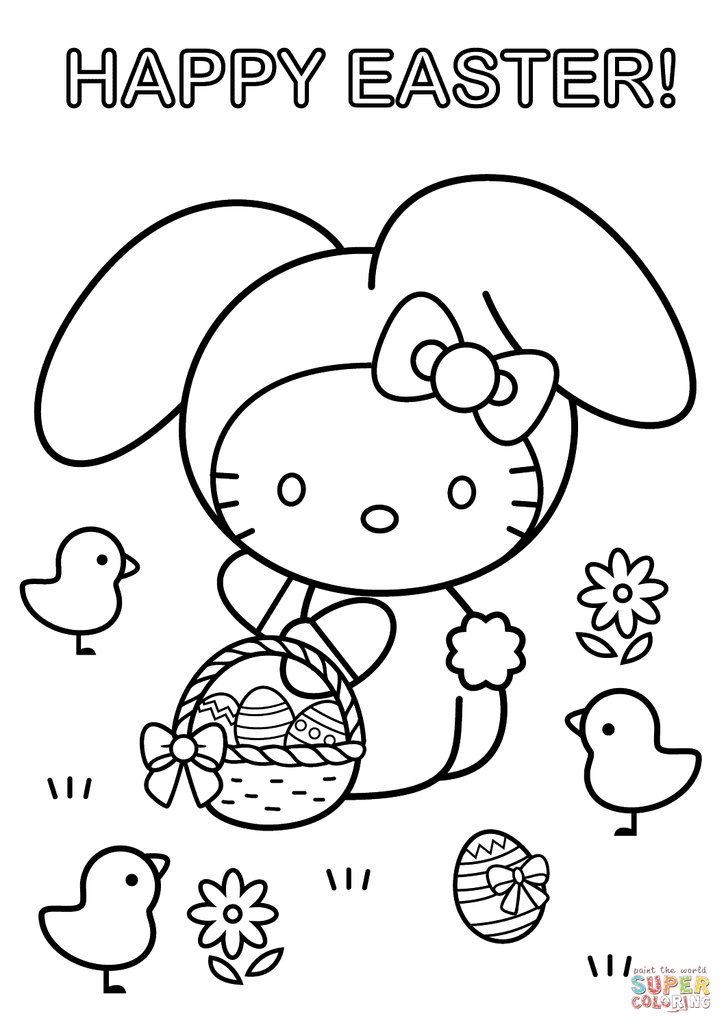 Hello kitty happy easter coloring page free printable coloring pages