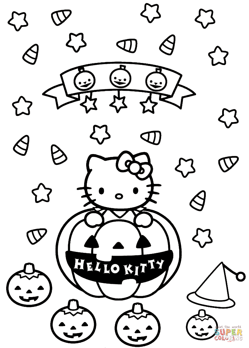 Hello kitty halloween coloring page free printable coloring pages