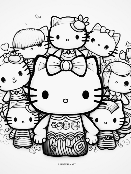 Sanrio hello kitty characters coloring page instant digital downl â luanella art