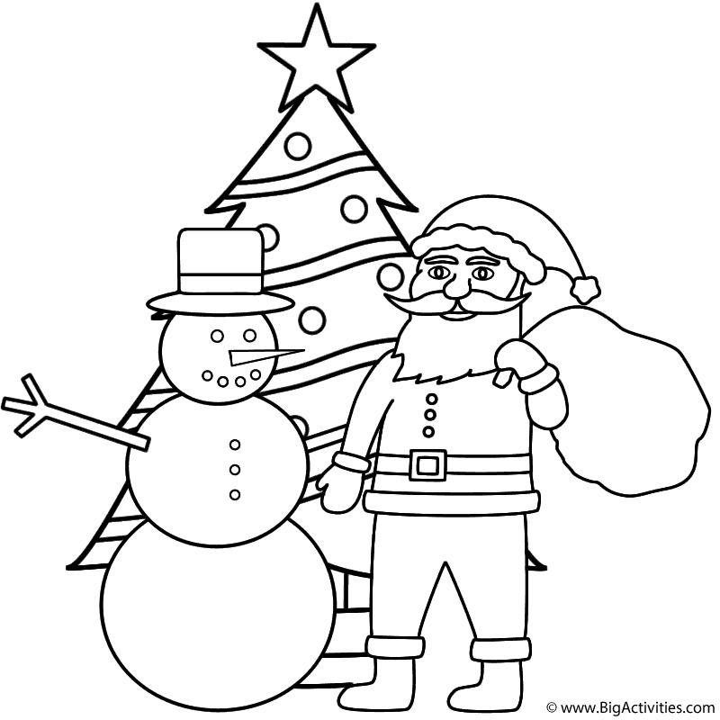 Snowman with santa and christmas tree