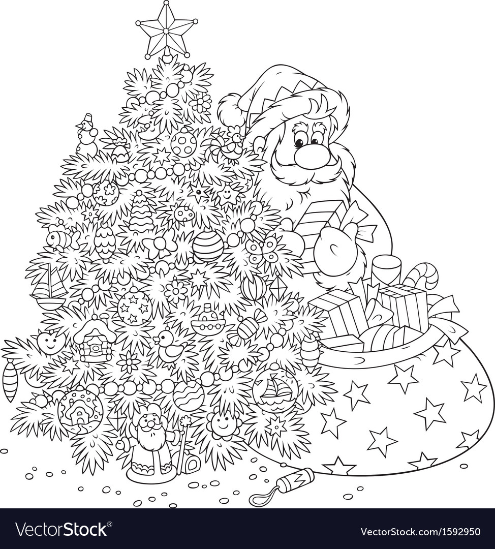 Santa claus and christmas tree royalty free vector image