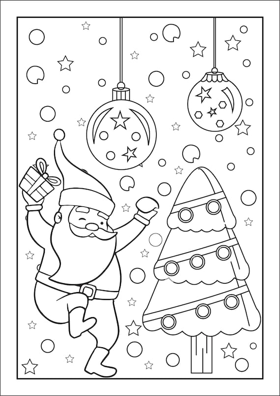Christmas coloring pages santa christmas tree presents children coloring book