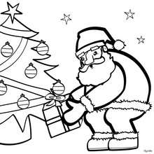 Santa near the christmas tree coloring pages