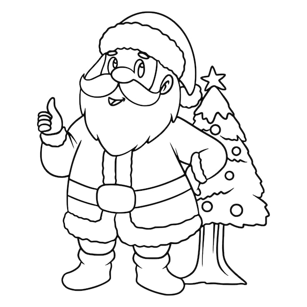 Premium vector santa with christmas tree coloring page
