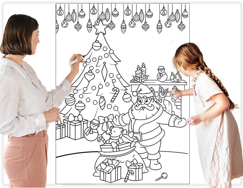 Large printable christmas tree and santa claus print at home sizes