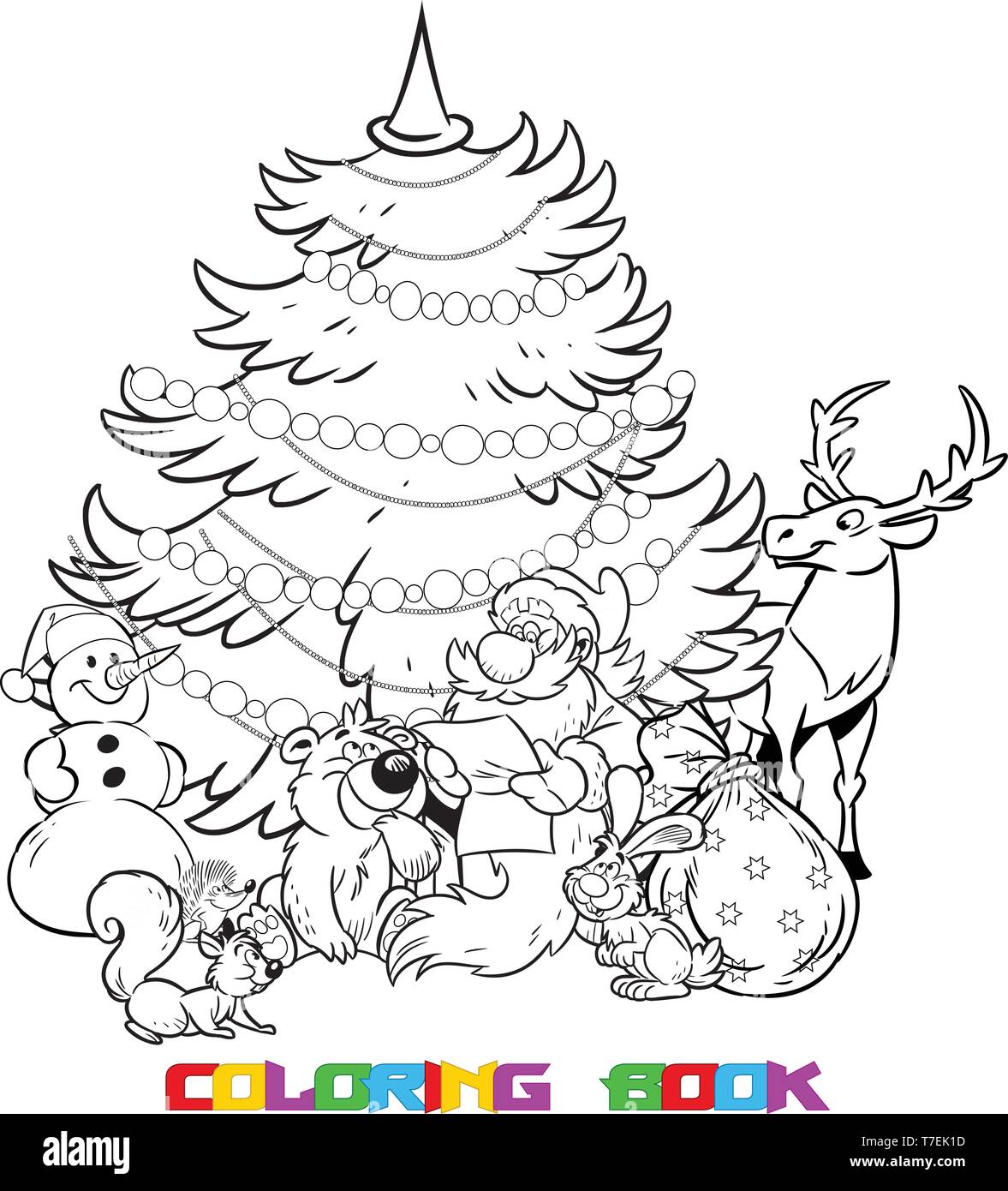 Cartoon illustration christmas tree coloring hi