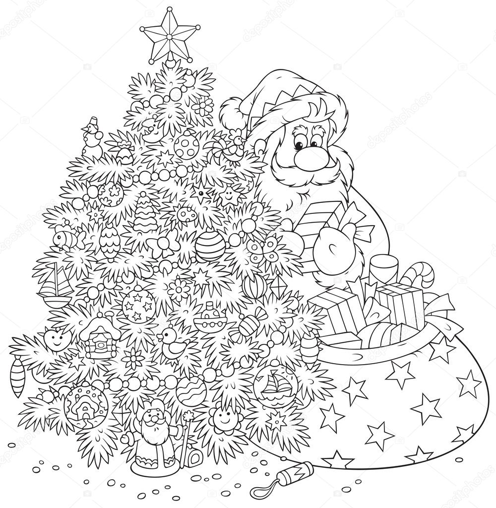 Santa claus and christmas tree stock vector by alexbannykh