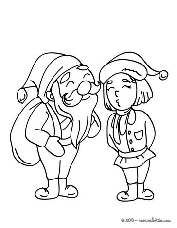 Santa with elf coloring pages