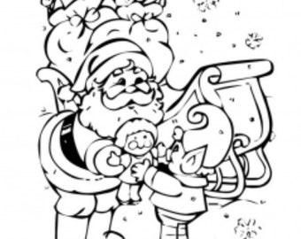 Printable x santa and elf coloring pageinstant downloaddigital fileplus bonus