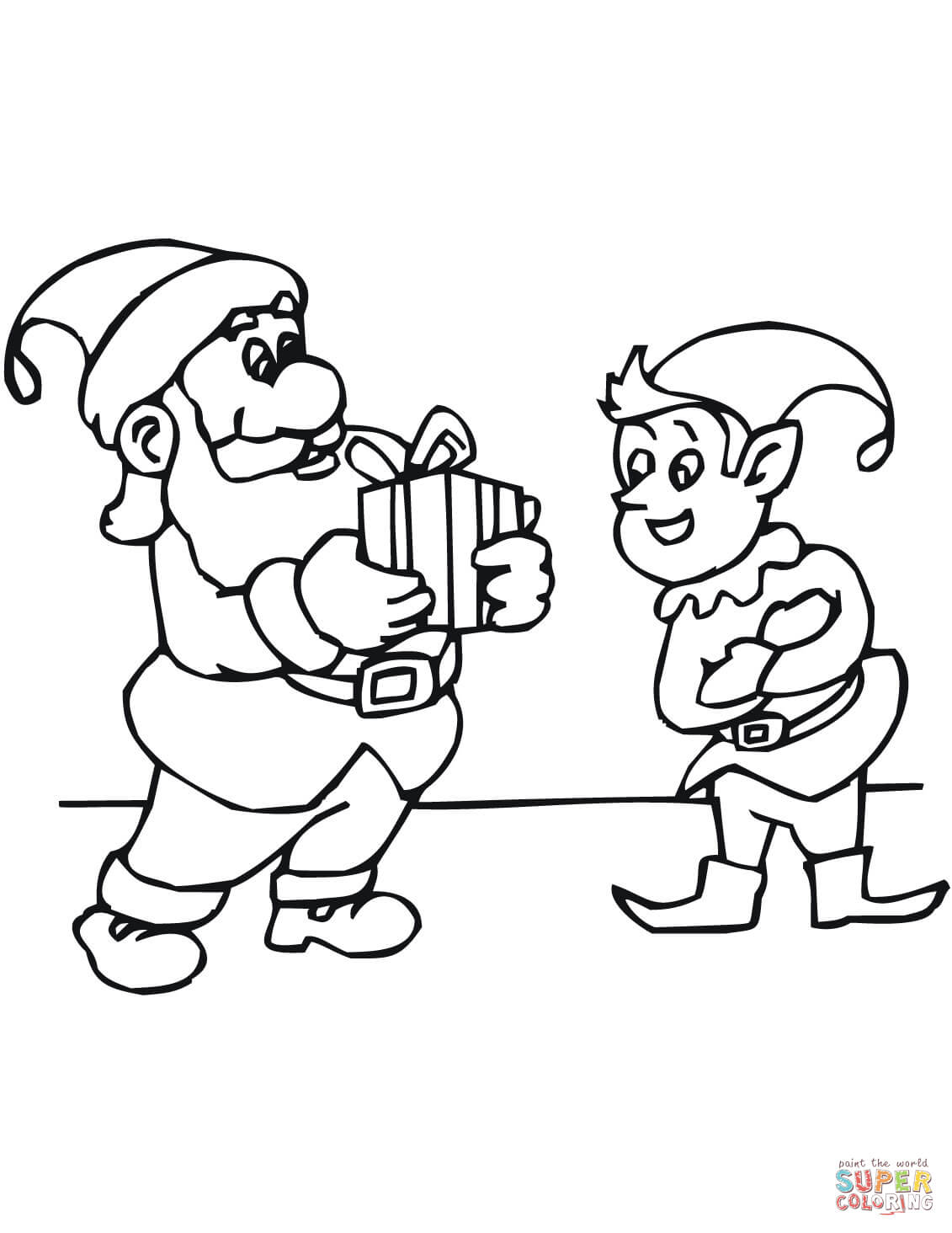 Christmas elf with santa coloring page free printable coloring pages