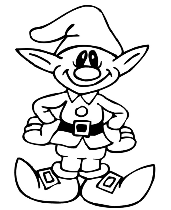 A smiled elf on printable coloring page for children