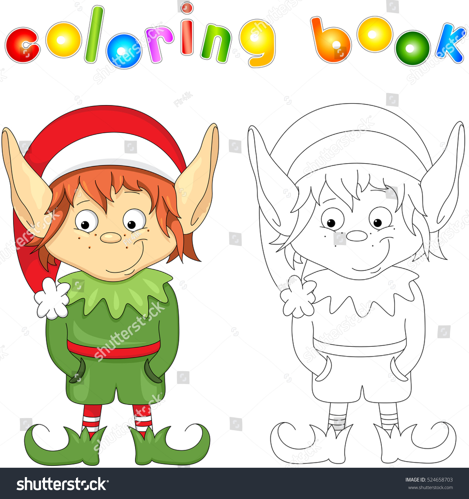 Hakuun christmas elf coloring book kids liittyvã vektorikuva rojaltivapaa