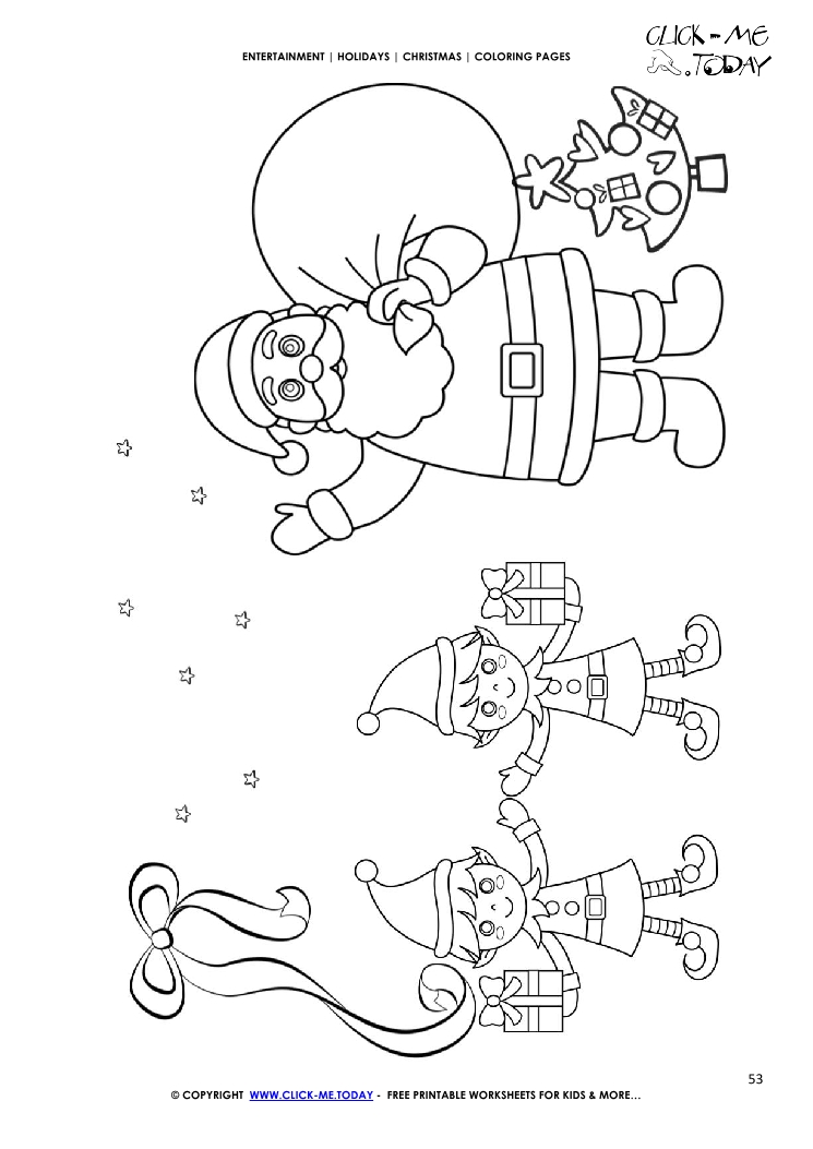 Free santa claus elves coloring page