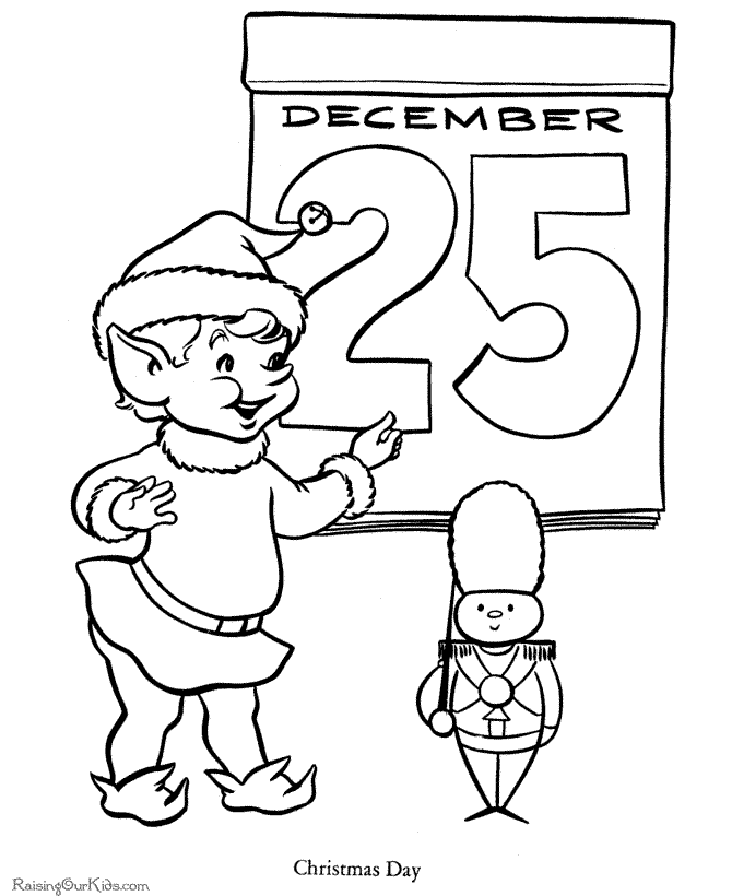 Elves on christmas day coloring page