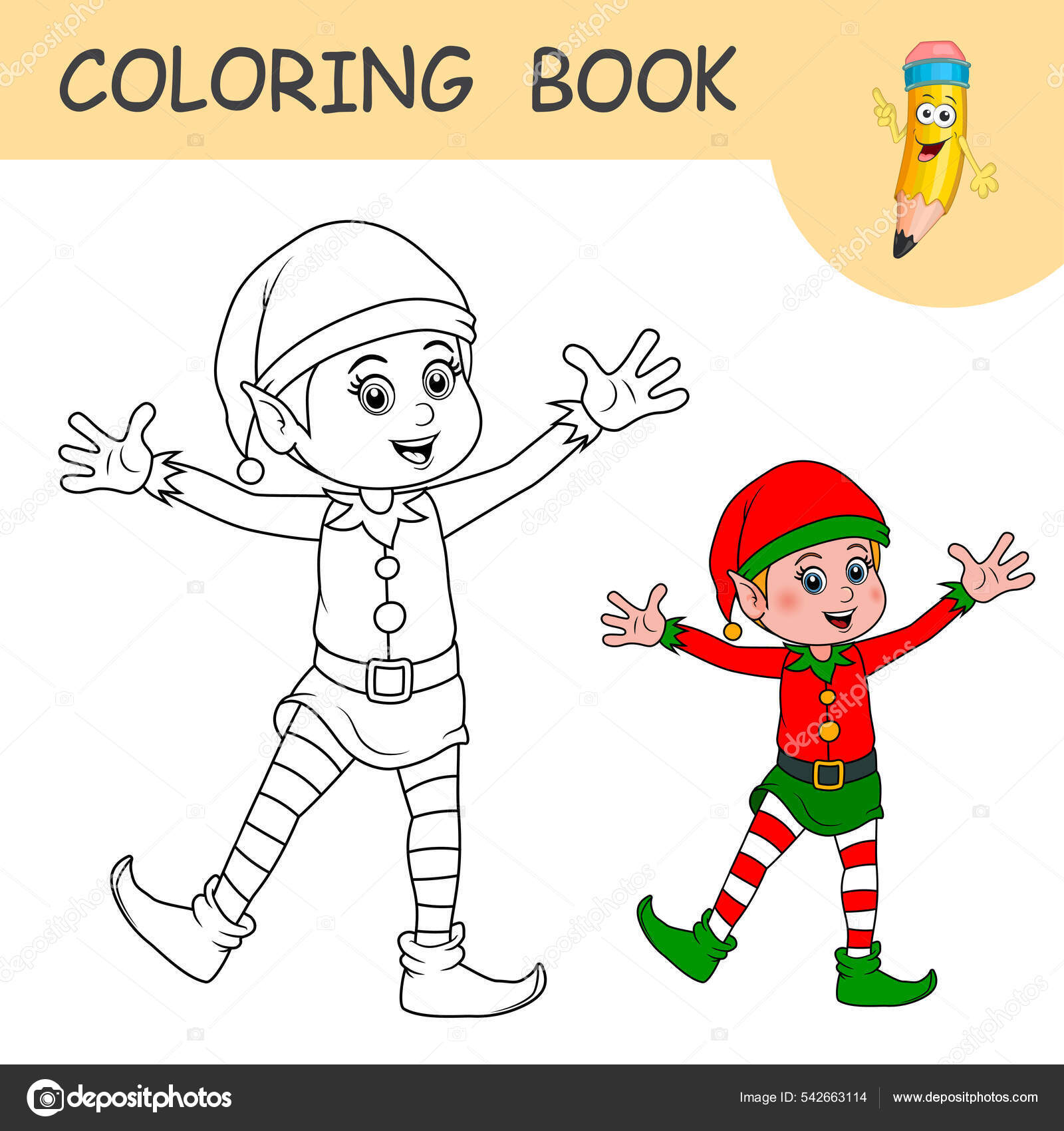 Coloring book cartoon elf colorless color samples santa claus helper stock vector by kidland