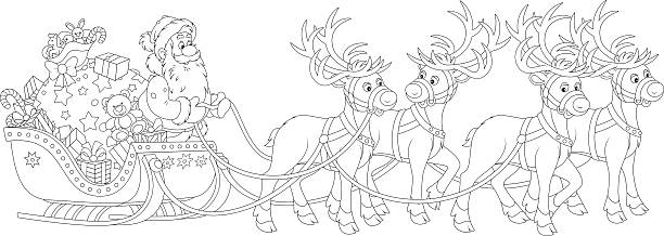 Santa sleigh coloring pages stock illustrations royalty