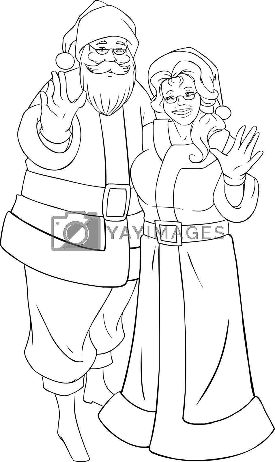 Santa and mrs claus waving hands for christmas coloring page by lironpeer vectors illustrations free download