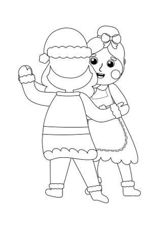 Santa and mrs claus dancing coloring page for christmas chldren activity book printable worksheet