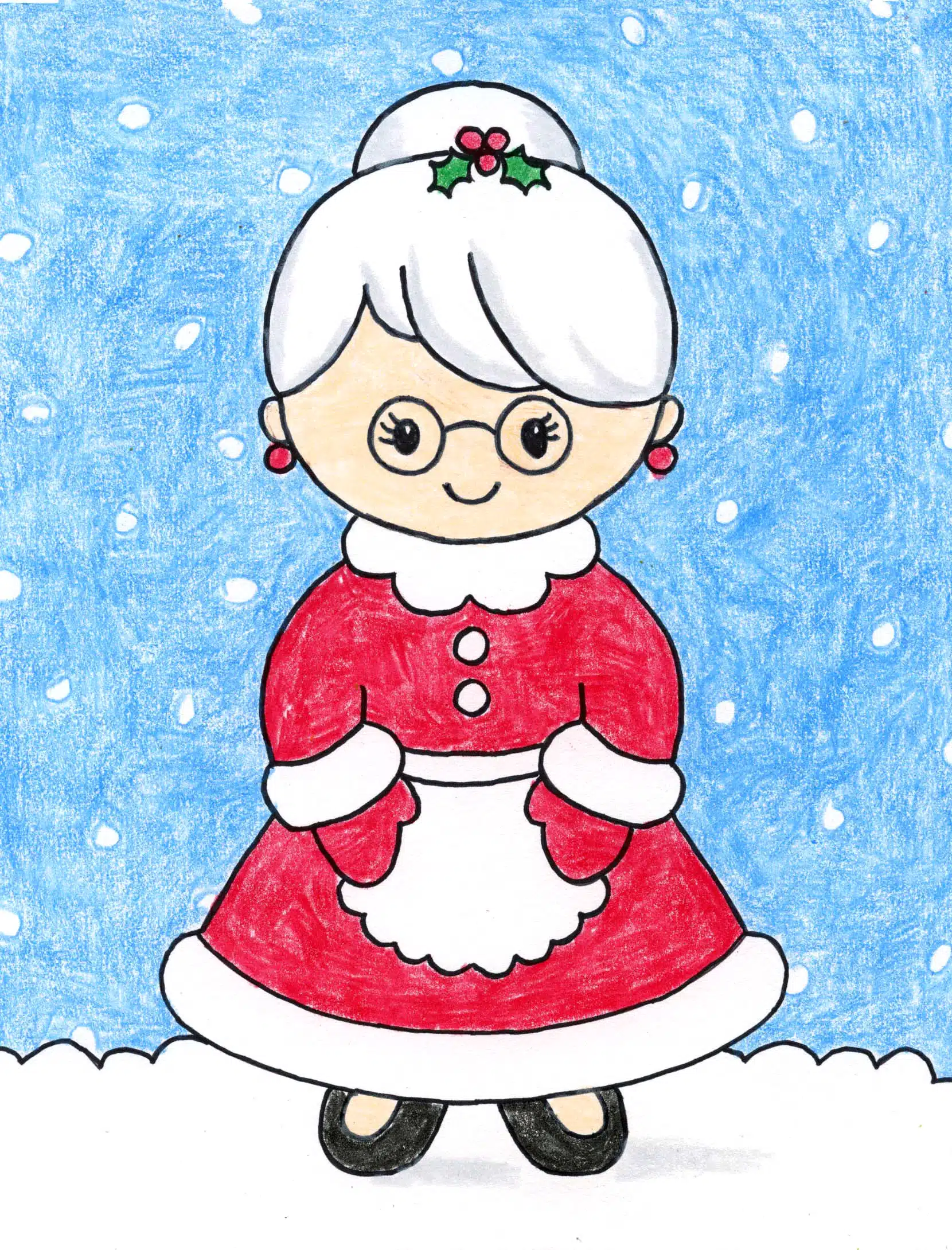 Easy how to draw mrs claus tutorial mrs claus coloring page