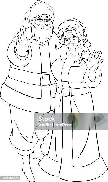 Mrs claus kisses santa on cheek and hugs coloring page stock illustration