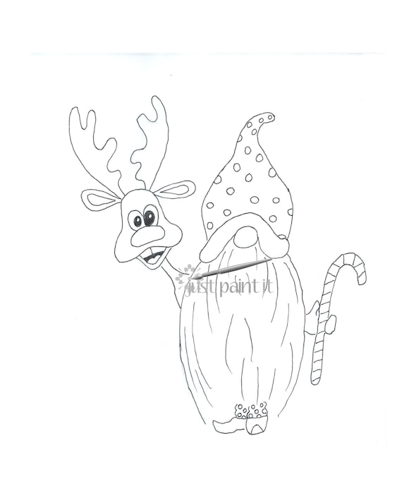 Rudolph and santa gnome coloring page