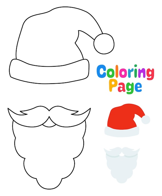 Premium vector coloring page with beard with christmas hat for kids