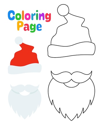 Premium vector coloring page with beard with christmas hat for kids