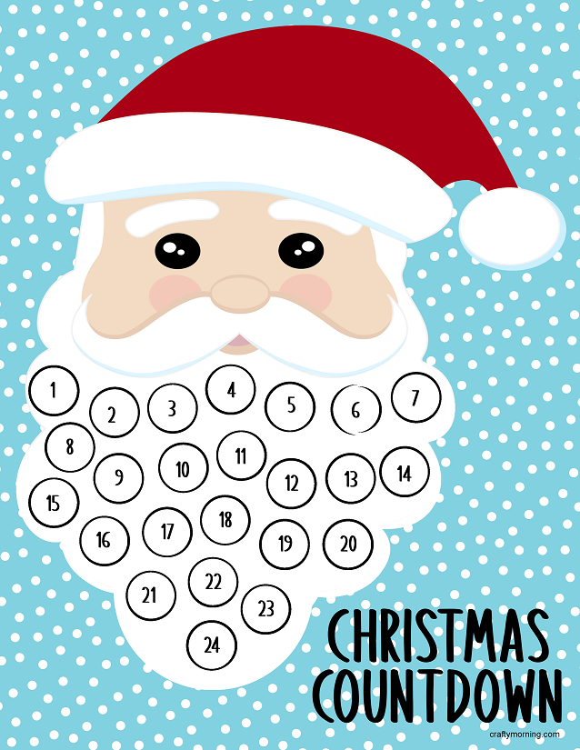 Cotton ball santa beard christmas countdown printable