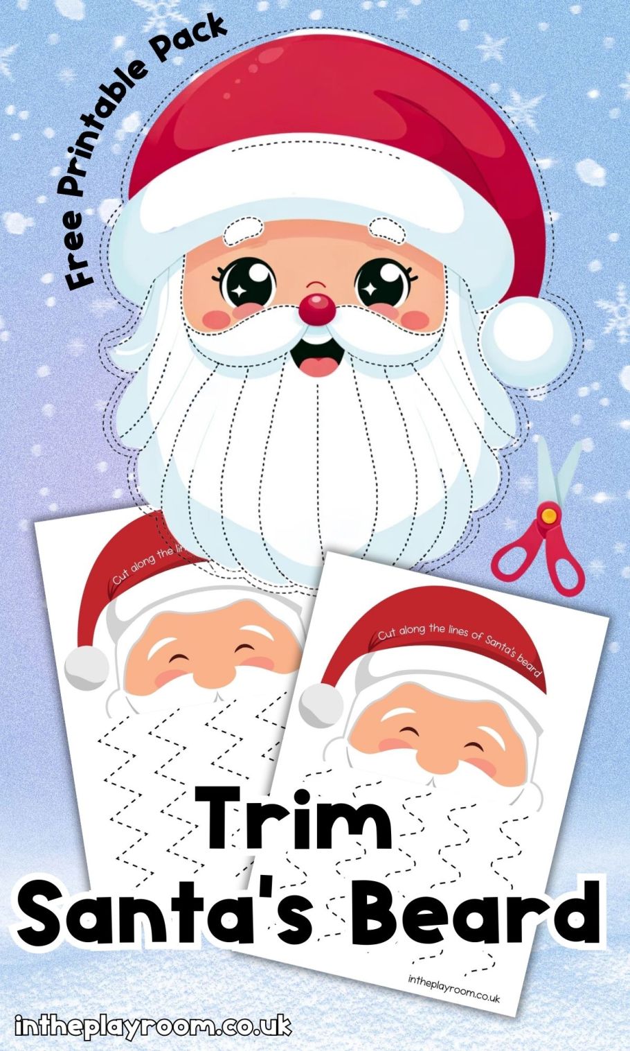 Santa beard cutting printable pages of free christmas scissor skills