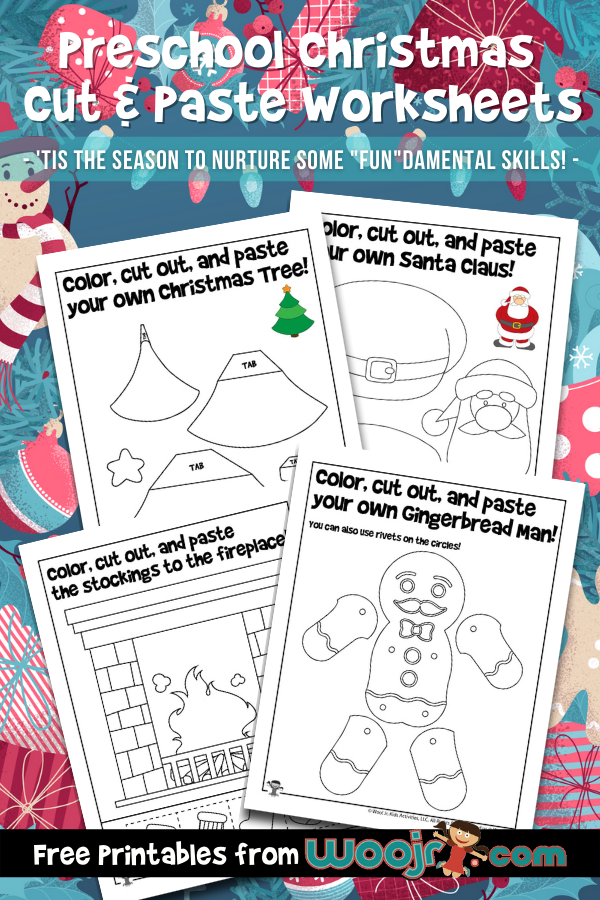 Preschool christmas cut paste worksheets woo jr kids activities childrens publishing