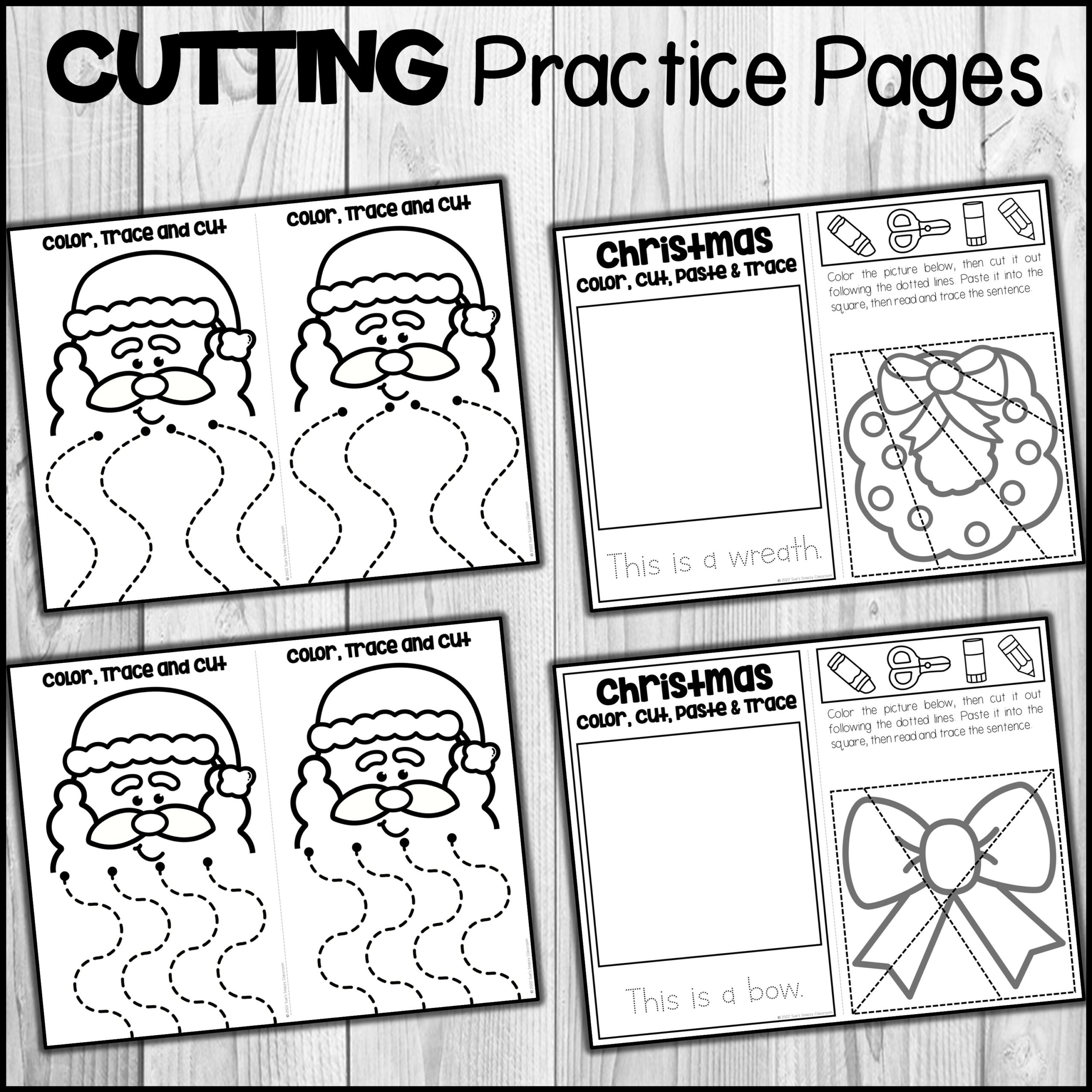 Christmas fine motor skills practice activity cutting tracing q