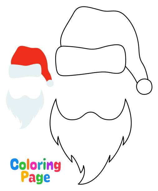 Coloring page with beard with christmas hat for kids stock illustration