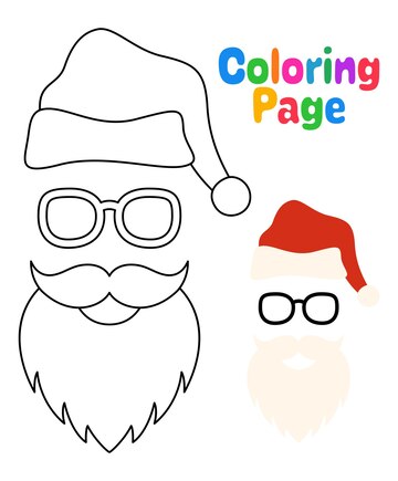 Premium vector coloring page with beard with christmas hat and glasses for kids