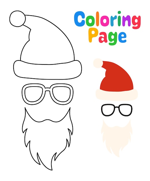 Premium vector coloring page with beard with christmas hat and glasses for kids