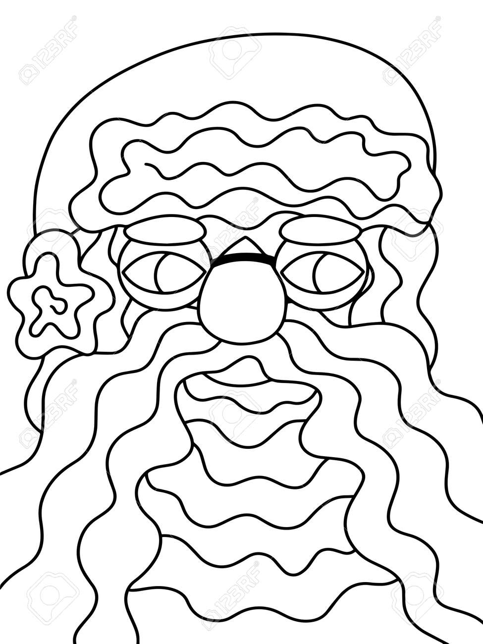 Santa claus portrait coloring page stock vector illustration funny winter cartoon character santa with xmas hat glasses big beard and mustaches merry christmas coloring page for adults and kids royalty free svg