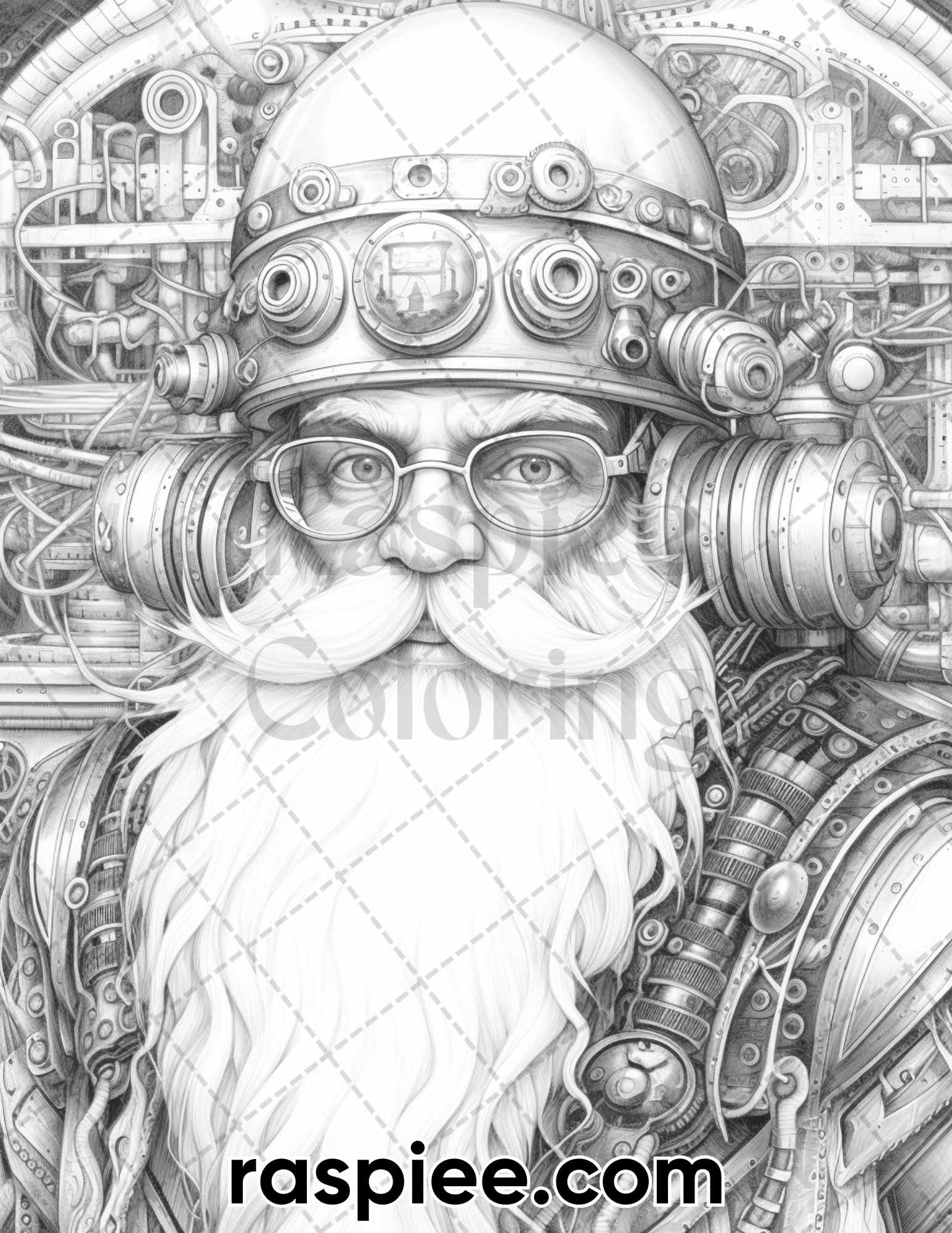 Steampunk santa claus grayscale coloring pages for adults printabl â coloring