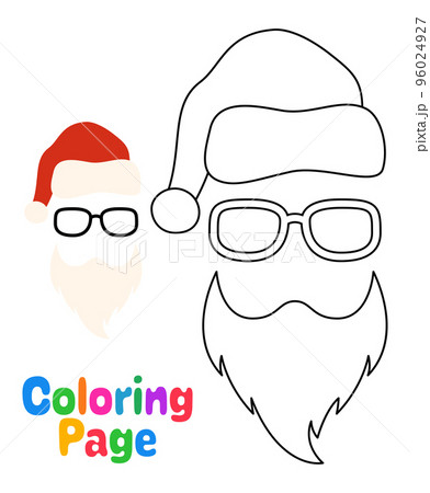 Coloring page with beard with christmas hat and