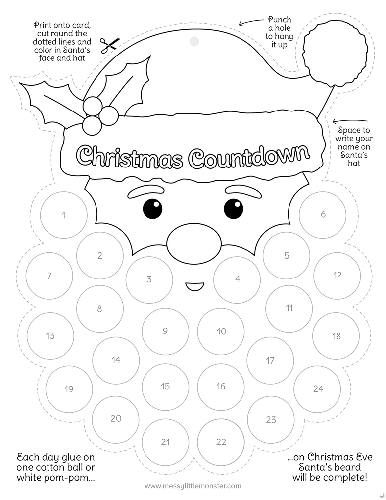 Santas beard christmas countdown printable