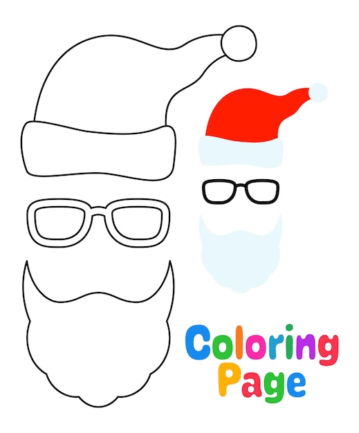 Premium vector coloring page with beard with christmas hat and glasses for kids