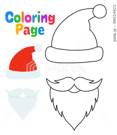 Coloring page with beard with christmas hat for