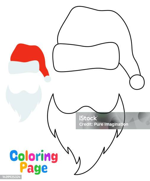 Coloring page with beard with christmas hat for kids stock illustration