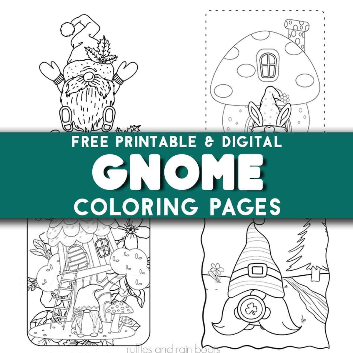 Gnome coloring pages both printable and digital